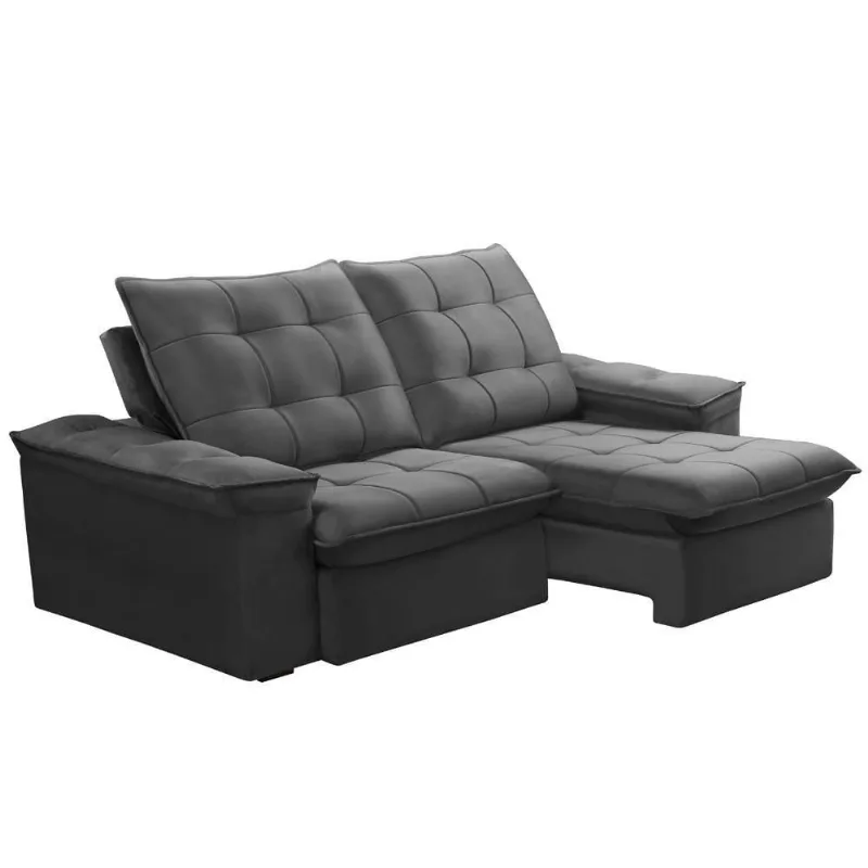 Sofá Retrátil Reclinável Para Sala 3 Lugares 210cm Nijma F04 Veludo Cinza Escuro - Lyam Decor