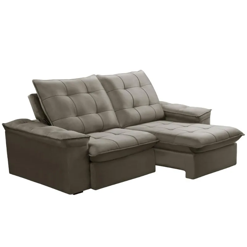 Sofá Retrátil Reclinável Para Sala 3 Lugares 230cm Nijma F04 Veludo Marrom Claro - Lyam Decor