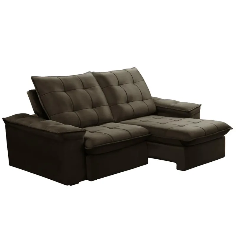Sofá Retrátil Reclinável Para Sala 3 Lugares 230cm Nijma F04 Veludo Marrom Escuro - Lyam Decor