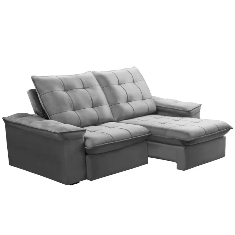 Sofá Retrátil Reclinável Para Sala 3 Lugares 230cm Nijma F04 Veludo Cinza Claro - Lyam Decor