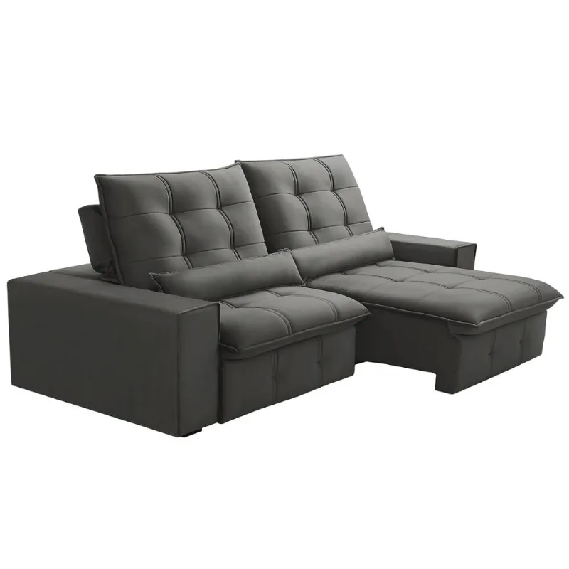 Sofá Retrátil Reclinável Para Sala 3 Lugares 210cm Curie F04 Veludo Cinza Escuro - Lyam Decor