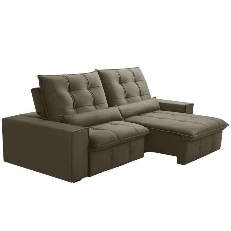 Sofá Retrátil Reclinável Para Sala 3 Lugares 230cm Curie F04 Veludo Marrom Claro - Lyam Decor