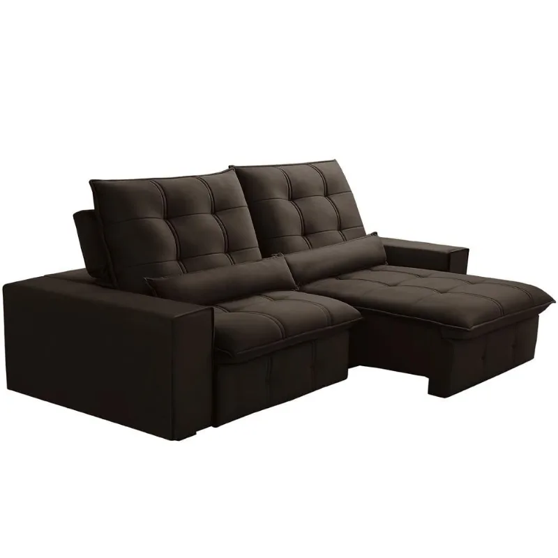 Sofá Retrátil Reclinável Para Sala 3 Lugares 230cm Curie F04 Veludo Marrom Escuro - Lyam Decor