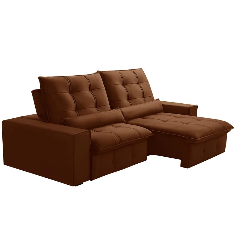 Sofá Retrátil Reclinável Para Sala 3 Lugares 230cm Curie F04 Veludo Terracota - Lyam Decor