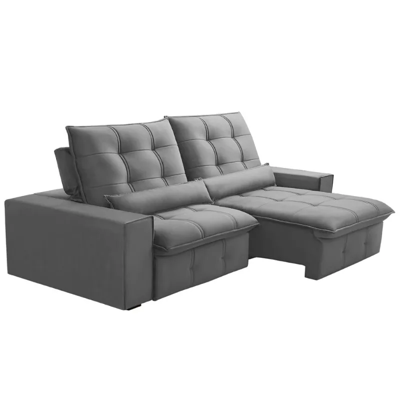 Sofá Retrátil Reclinável Para Sala 3 Lugares 230cm Curie F04 Veludo Cinza Claro - Lyam Decor