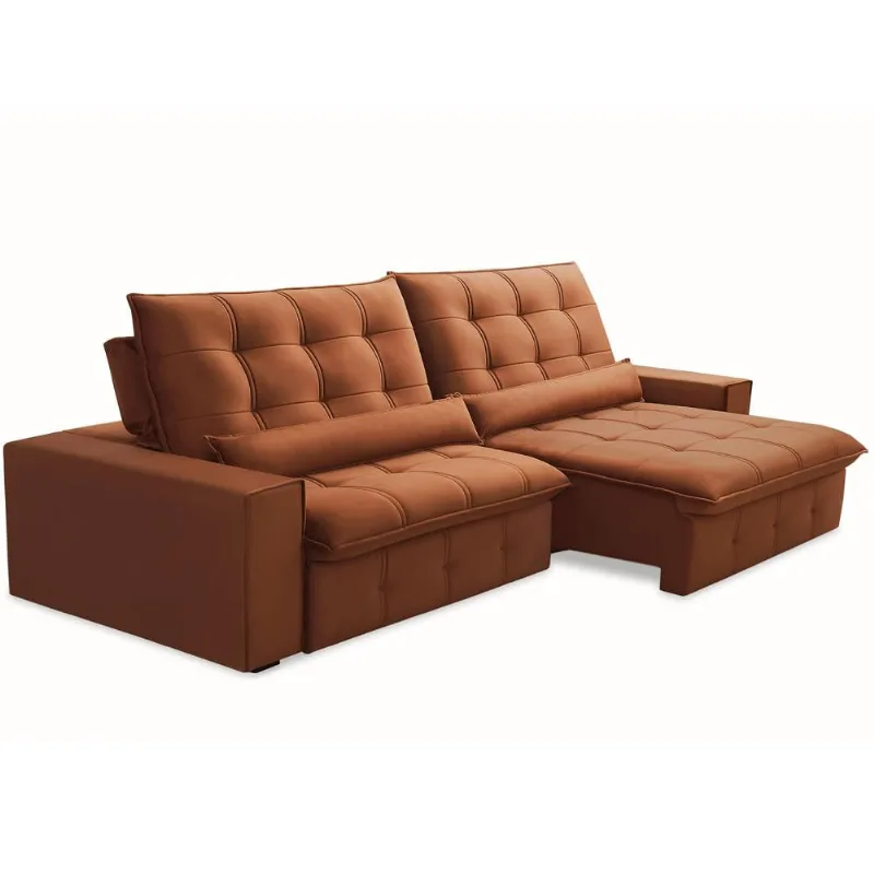 Sofá Retrátil Reclinável Para Sala 4 Lugares 290cm Curie F04 Veludo Terracota - Lyam Decor
