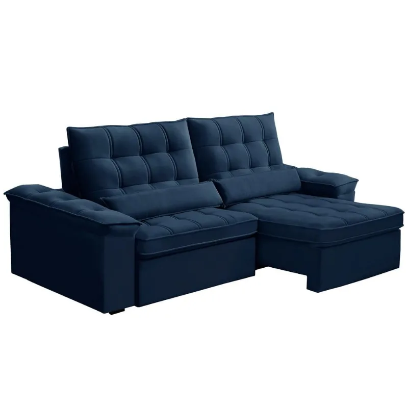 Sofá Retrátil Reclinável Para Sala 3 Lugares 230cm Maresi F04 Veludo Azul - Lyam Decor