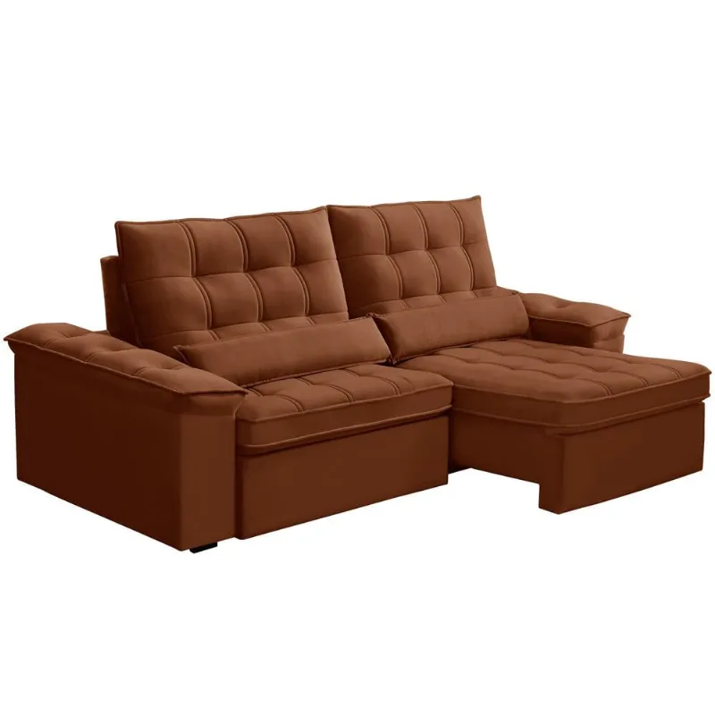Sofá Retrátil Reclinável Para Sala 3 Lugares 230cm Maresi F04 Veludo Terracota - Lyam Decor