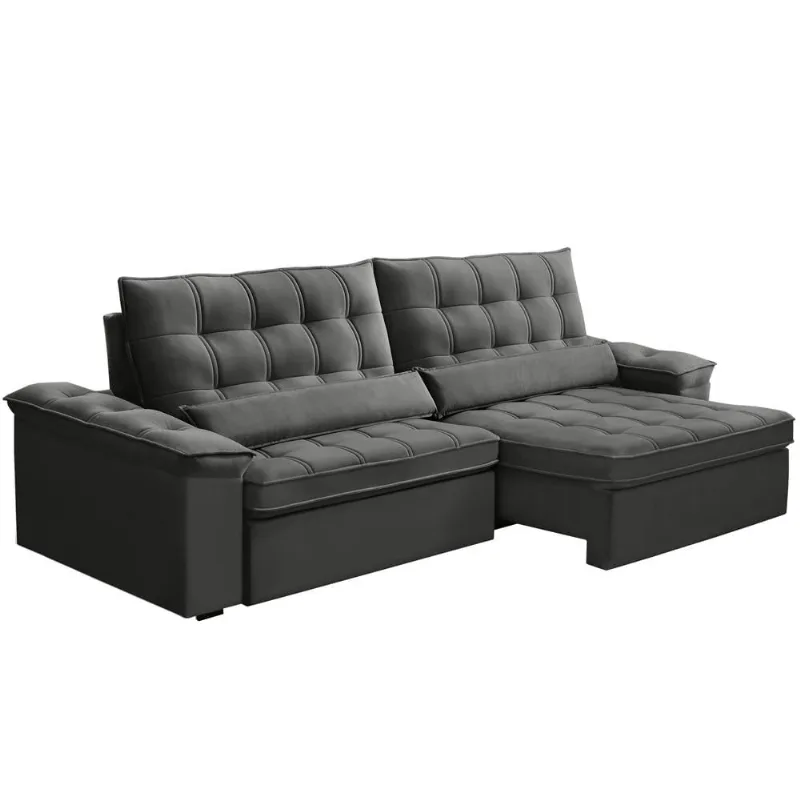 Sofá Retrátil Reclinável Para Sala 4 Lugares 290cm Maresi F04 Veludo Cinza Escuro - Lyam Decor