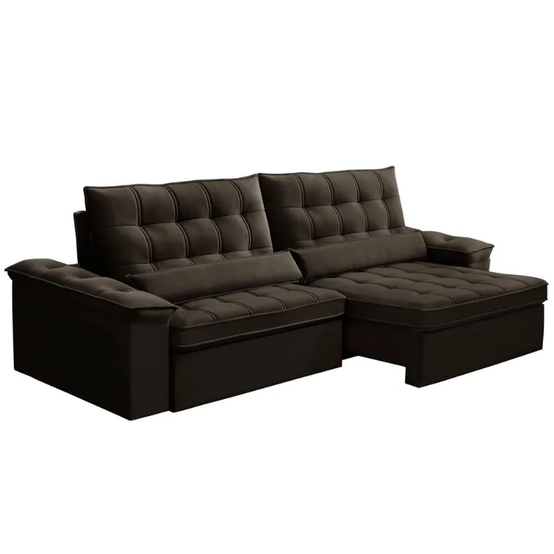 Sofá Retrátil Reclinável Para Sala 4 Lugares 290cm Maresi F04 Veludo Marrom Escuro - Lyam Decor