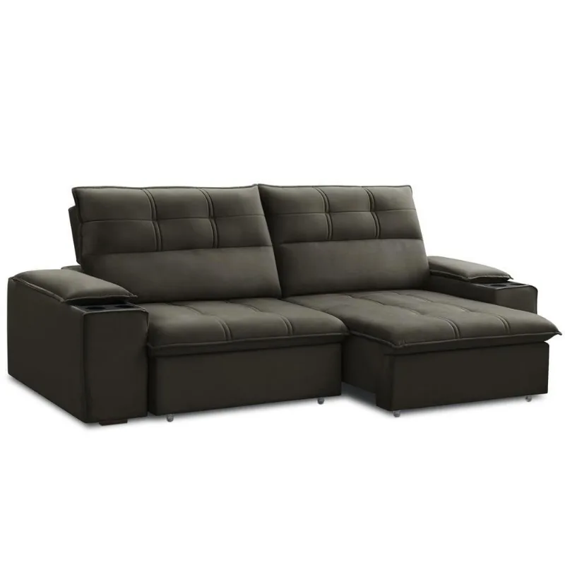 Sofá Retrátil Reclinável Para Sala 3 Lugares 230cm Zayn F04 Veludo Marrom Escuro - Lyam Decor