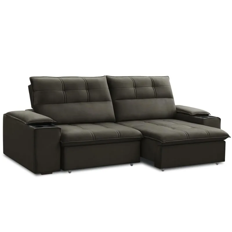 Sofá Retrátil Reclinável Para Sala 3 Lugares 250cm Zayn F04 Veludo Marrom Escuro - Lyam Decor