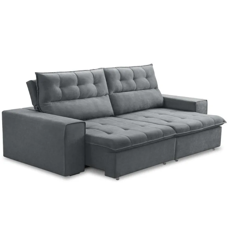 Sofá Retrátil Reclinável Para Sala 3 Lugares 200cm Neruda F04 Veludo Cinza Escuro - Lyam Decor