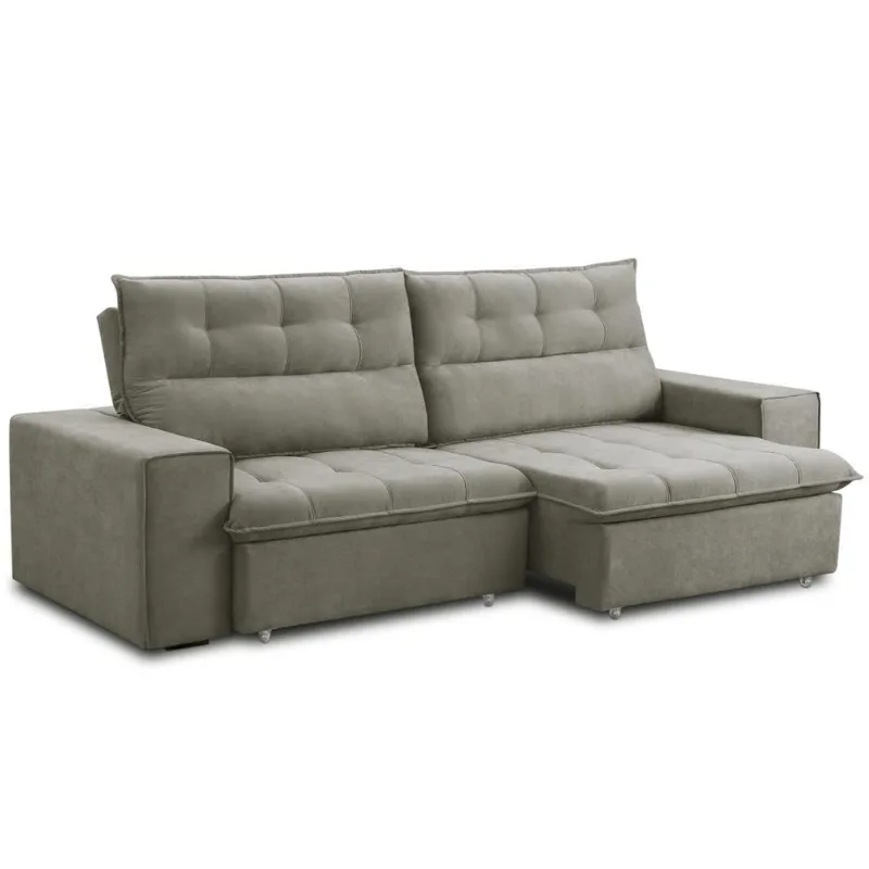 Sofá Retrátil Reclinável Para Sala 3 Lugares 240cm Neruda F04 Veludo Marrom Claro - Lyam Decor