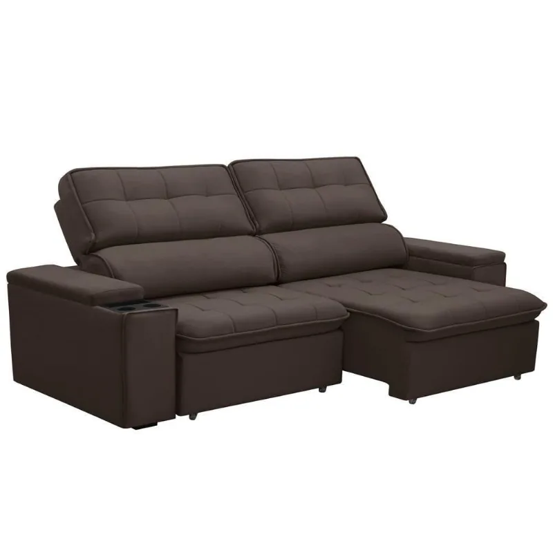 Sofá Retrátil Reclinável Para Sala 3 Lugares 230cm Nour F04 Veludo Marrom Escuro - Lyam Decor