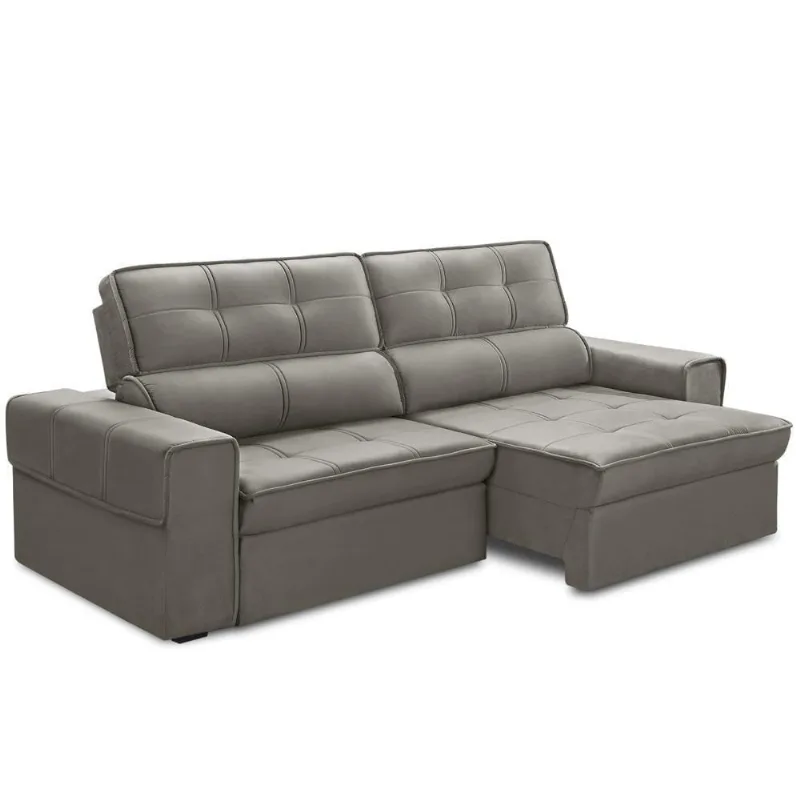 Sofá Retrátil Reclinável Para Sala 3 Lugares 210cm Samir F04 Veludo Marrom Claro - Lyam Decor