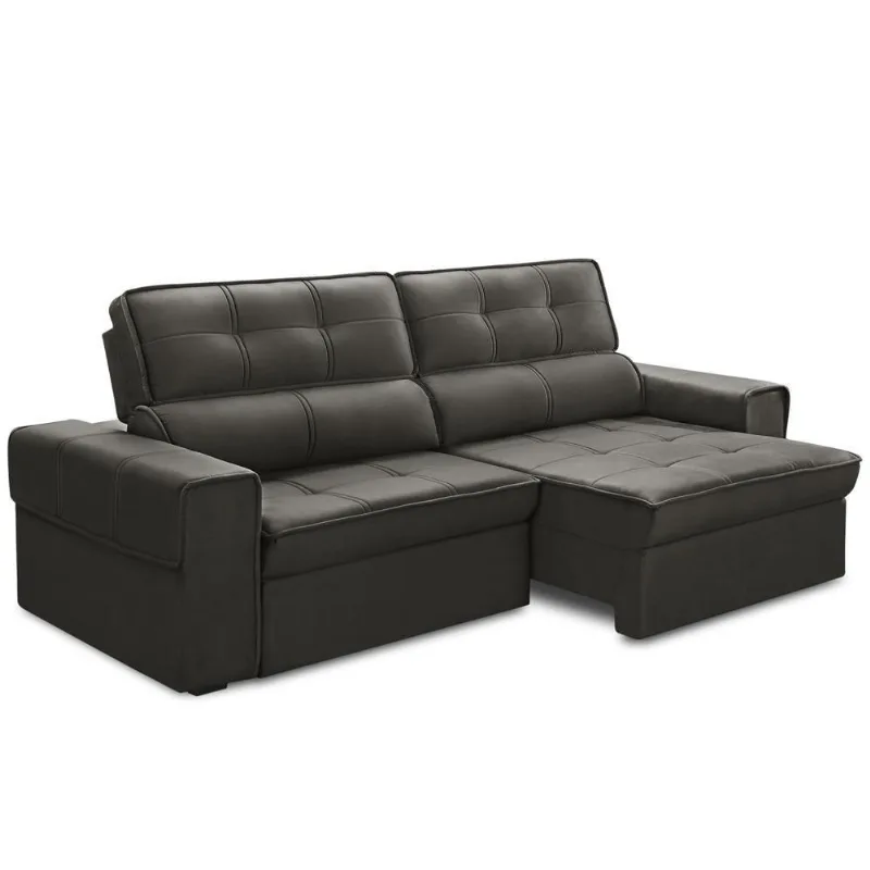 Sofá Retrátil Reclinável Para Sala 3 Lugares 210cm Samir F04 Veludo Marrom Escuro - Lyam Decor