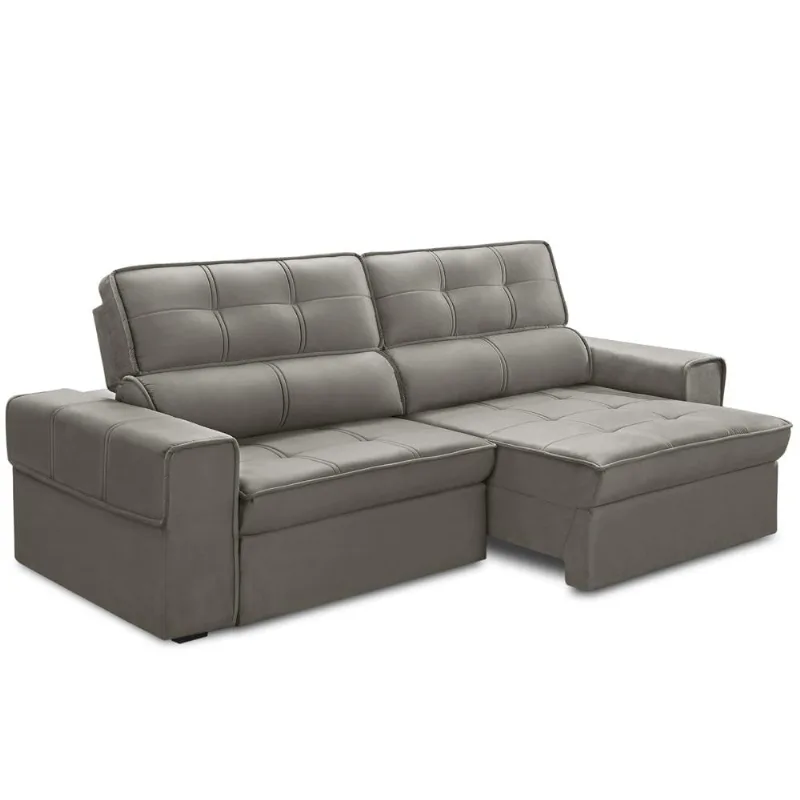 Sofá Retrátil Reclinável Para Sala 3 Lugares 230cm Samir F04 Veludo Marrom Claro - Lyam Decor