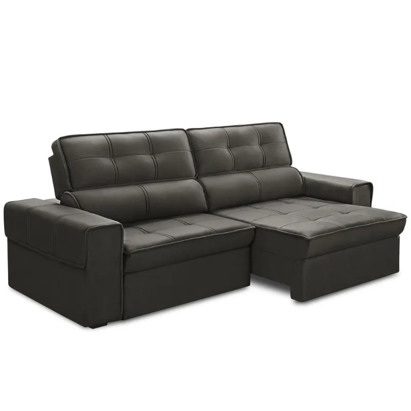 Sofá Retrátil Reclinável Para Sala 3 Lugares 230cm Samir F04 Veludo Marrom Escuro - Lyam Decor