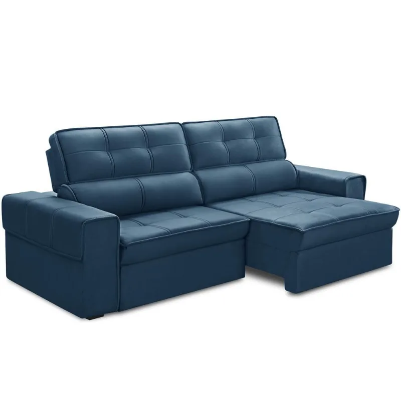 Sofá Retrátil Reclinável Para Sala 3 Lugares 230cm Samir F04 Veludo Azul - Lyam Decor