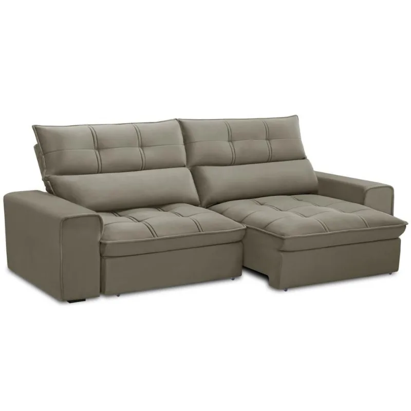 Sofá Retrátil Reclinável Para Sala 3 Lugares 230cm Asaph F04 Veludo Marrom Claro - Lyam Decor