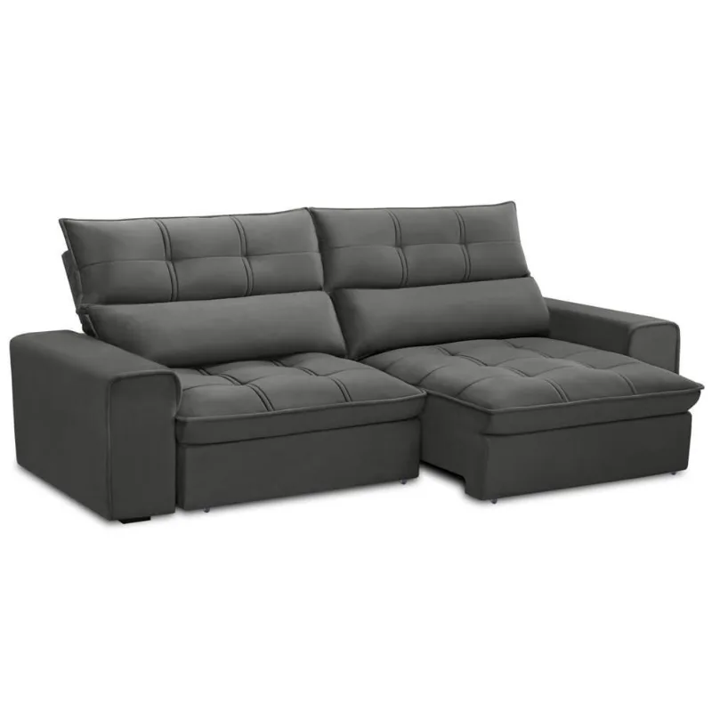 Sofá Retrátil Reclinável Para Sala 3 Lugares 230cm Asaph F04 Veludo Cinza Escuro - Lyam Decor