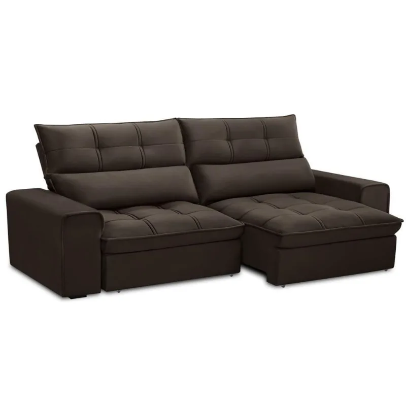 Sofá Retrátil Reclinável Para Sala 3 Lugares 230cm Asaph F04 Veludo Marrom Escuro - Lyam Decor