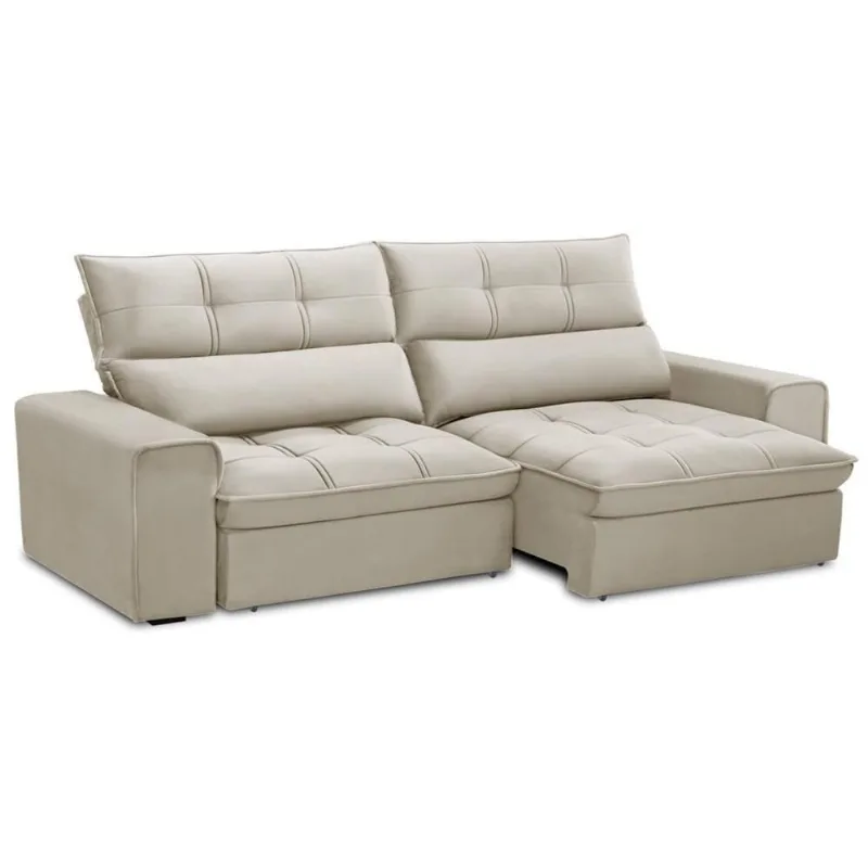 Sofá Retrátil Reclinável Para Sala 3 Lugares 230cm Asaph F04 Veludo Bege - Lyam Decor