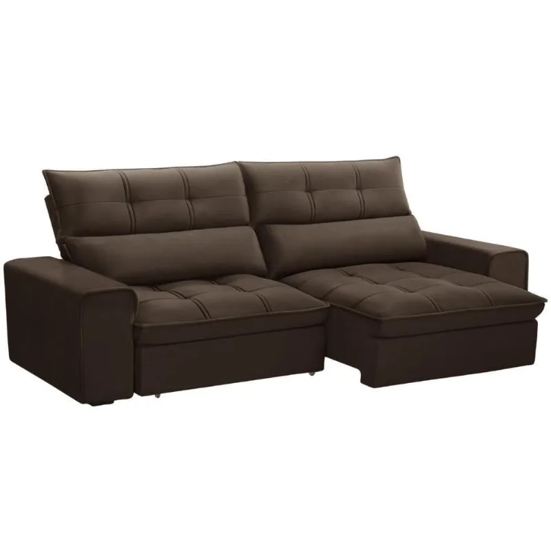 Sofá Retrátil Reclinável Para Sala 3 Lugares 230cm Asaph F04 Veludo Marrom - Lyam Decor