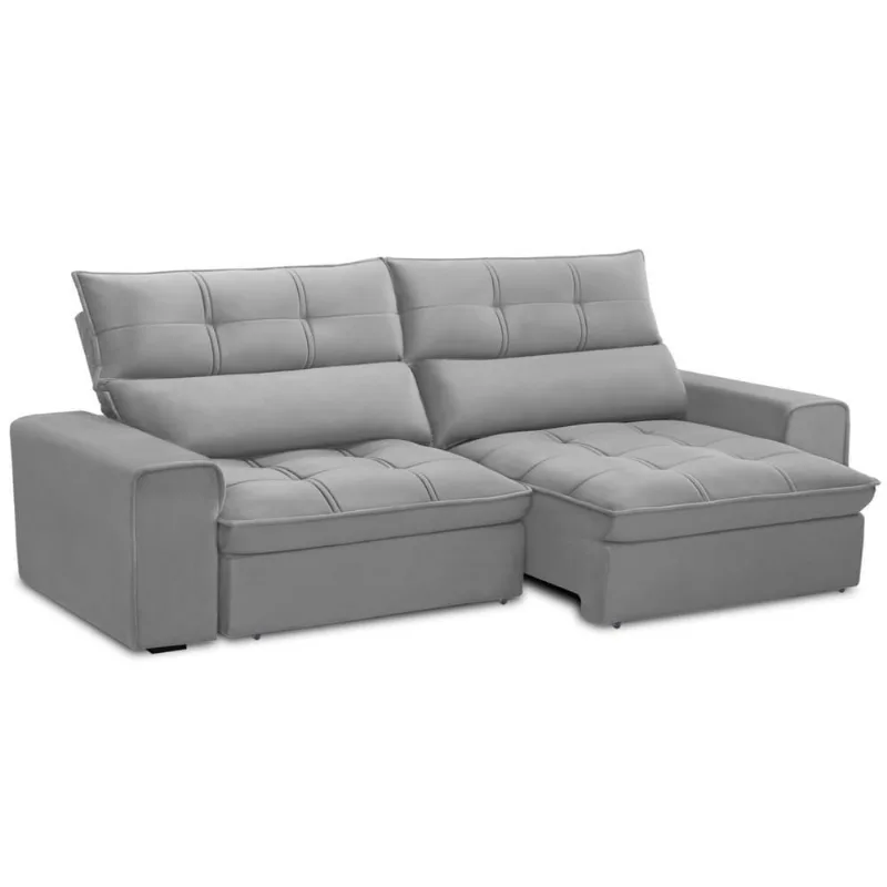 Sofá Retrátil Reclinável Para Sala 3 Lugares 230cm Asaph F04 Veludo Cinza Claro - Lyam Decor