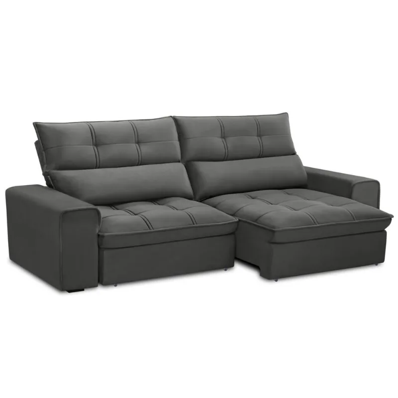 Sofá Retrátil Reclinável Para Sala 3 Lugares 250cm Asaph F04 Veludo Cinza Escuro - Lyam Decor
