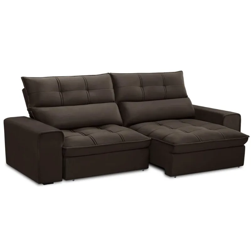 Sofá Retrátil Reclinável Para Sala 3 Lugares 250cm Asaph F04 Veludo Marrom Escuro - Lyam Decor