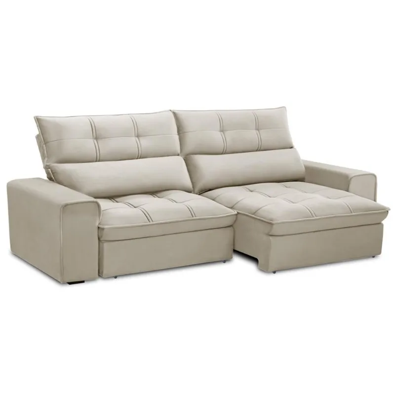 Sofá Retrátil Reclinável Para Sala 3 Lugares 250cm Asaph F04 Veludo Bege - Lyam Decor