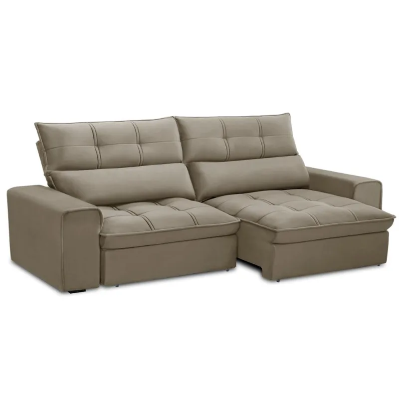 Sofá Retrátil Reclinável Para Sala 3 Lugares 250cm Asaph F04 Veludo Amêndoa - Lyam Decor