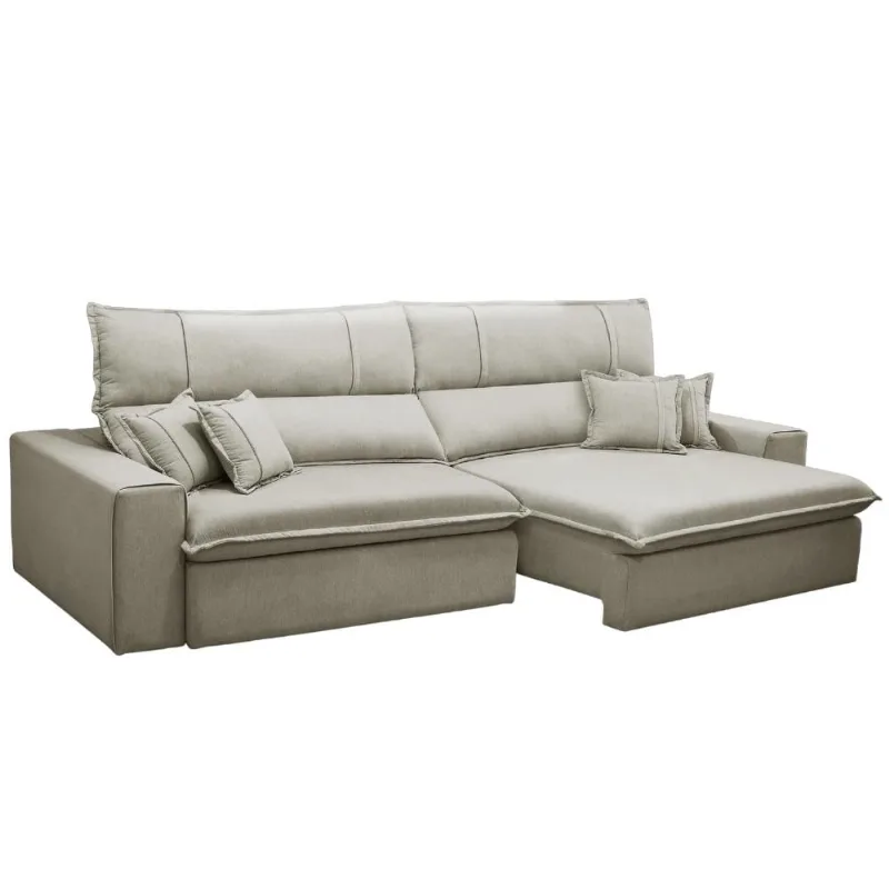 Sofá Retrátil Reclinável Para Sala 3 Lugares 210cm Aisha F04 Veludo Bege - Lyam Decor