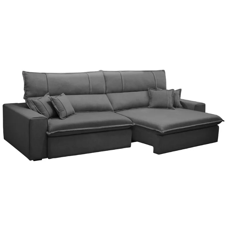 Sofá Retrátil Reclinável Para Sala 3 Lugares 230cm Aisha F04 Veludo Cinza Escuro - Lyam Decor