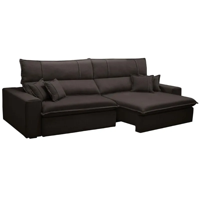 Sofá Retrátil Reclinável Para Sala 3 Lugares 230cm Aisha F04 Veludo Marrom Escuro - Lyam Decor