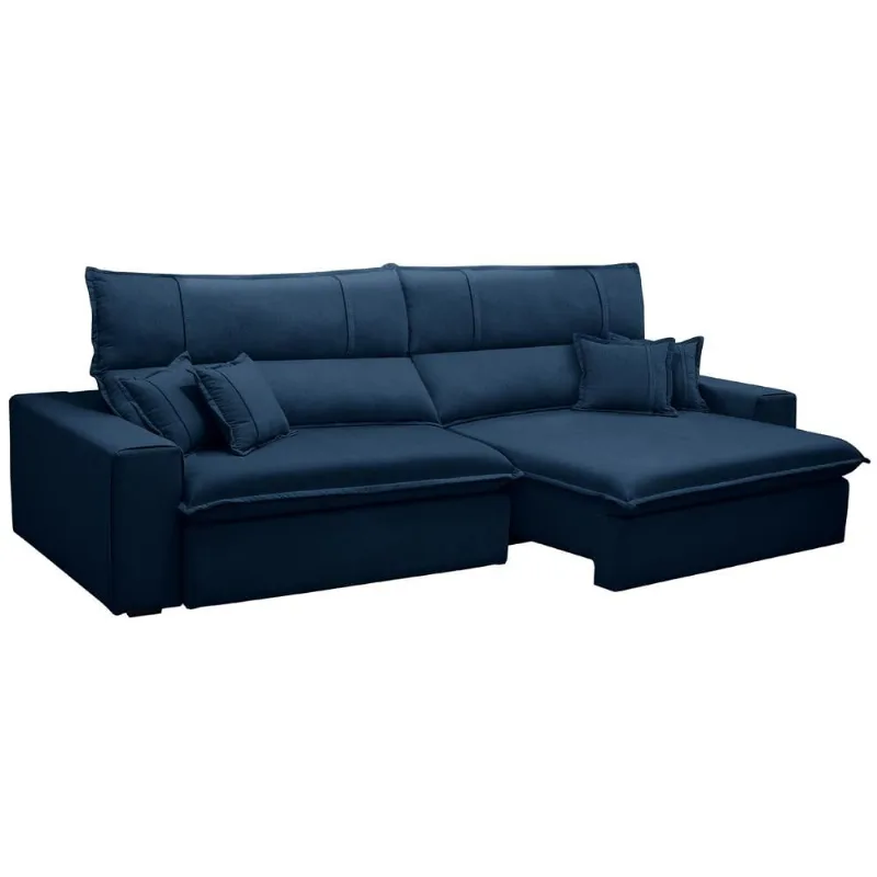 Sofá Retrátil Reclinável Para Sala 3 Lugares 230cm Aisha F04 Veludo Azul - Lyam Decor