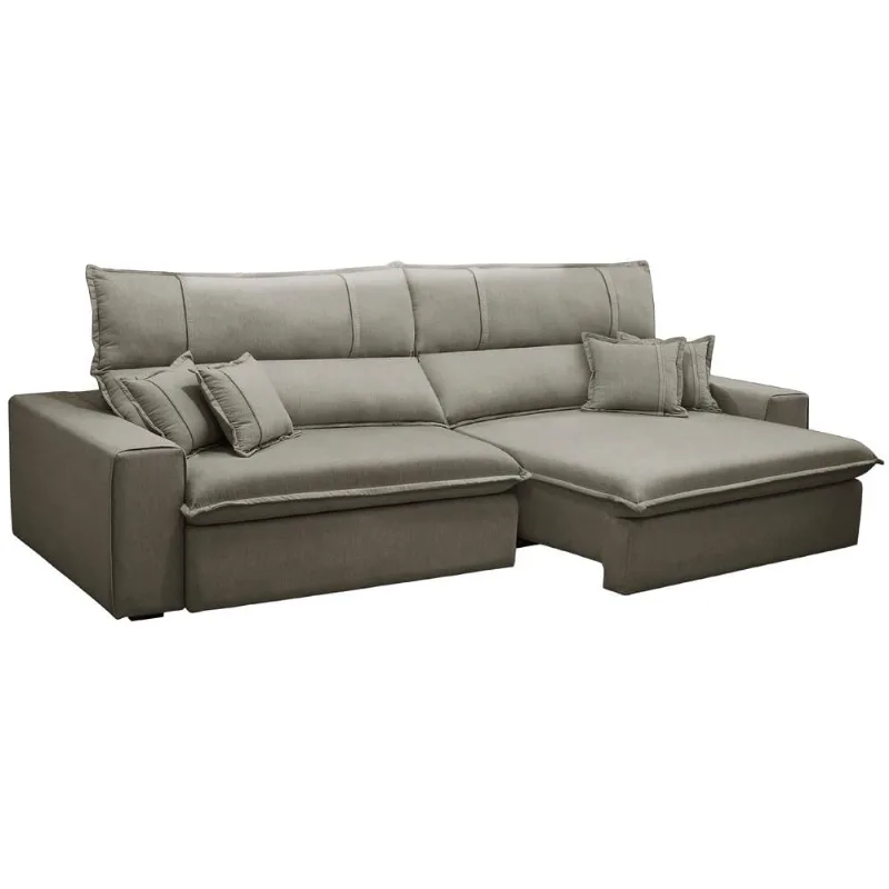 Sofá Retrátil Reclinável Para Sala 4 Lugares 290cm Aisha F04 Veludo Marrom Claro - Lyam Decor