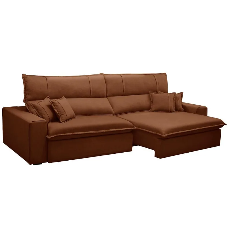 Sofá Retrátil Reclinável Para Sala 4 Lugares 290cm Aisha F04 Veludo Terracota - Lyam Decor