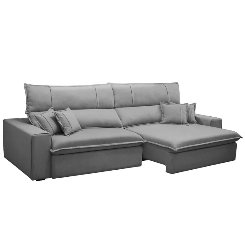 Sofá Retrátil Reclinável Para Sala 4 Lugares 290cm Aisha F04 Veludo Cinza Claro - Lyam Decor