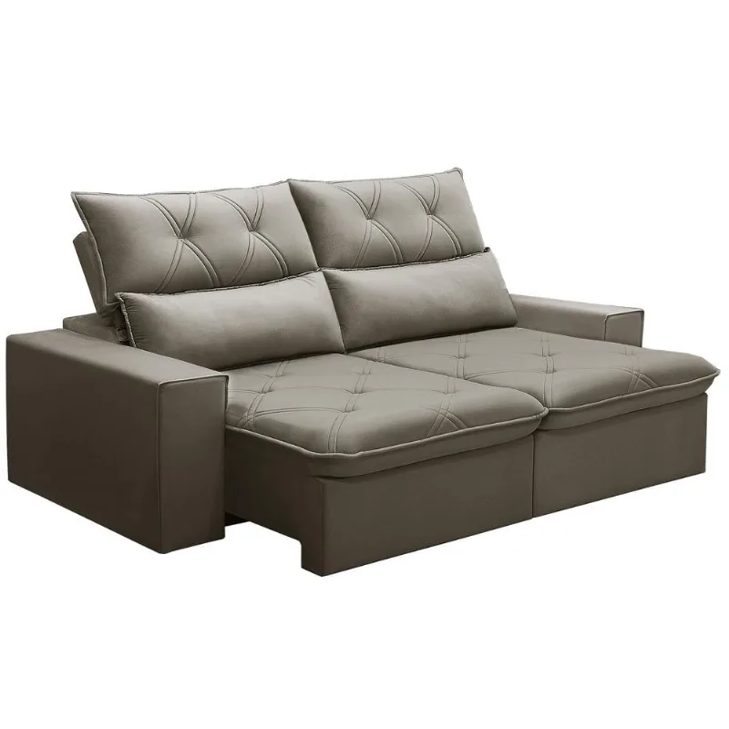 Sofá Retrátil Reclinável Para Sala 3 Lugares 210cm Aires F04 Veludo Marrom Claro - Lyam Decor