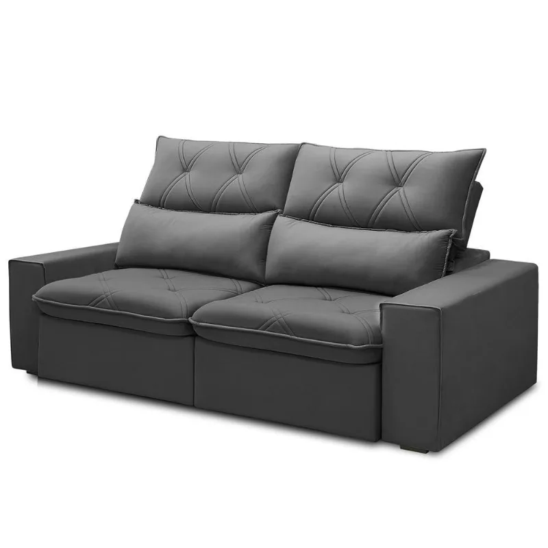 Sofá Retrátil Reclinável Para Sala 3 Lugares 210cm Aires F04 Veludo Cinza Escuro - Lyam Decor