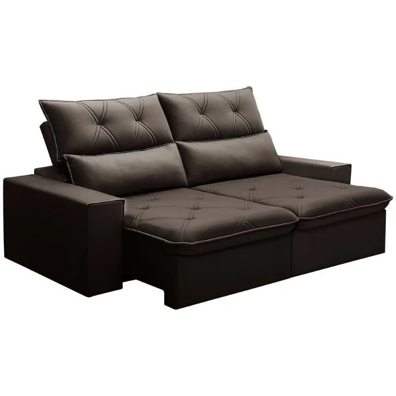 Sofá Retrátil Reclinável Para Sala 3 Lugares 210cm Aires F04 Veludo Marrom Escuro - Lyam Decor