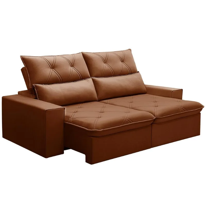 Sofá Retrátil Reclinável Para Sala 3 Lugares 210cm Aires F04 Veludo Terracota - Lyam Decor
