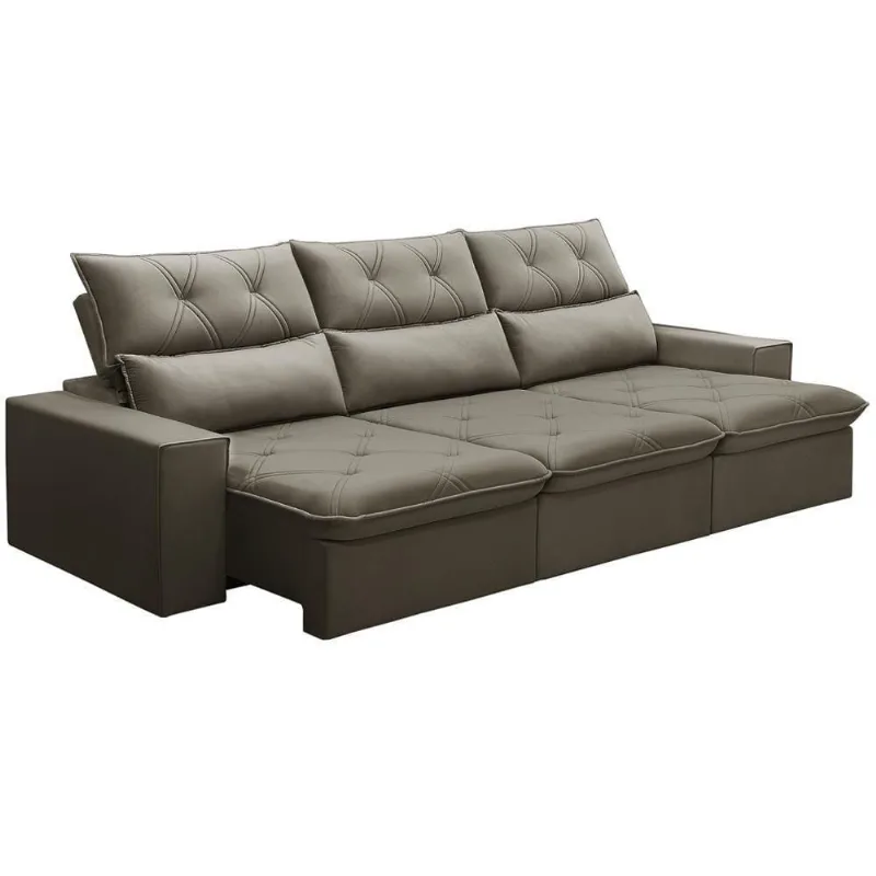 Sofá Retrátil Reclinável Para Sala 3 Lugares 230cm Aires F04 Veludo Marrom Claro - Lyam Decor