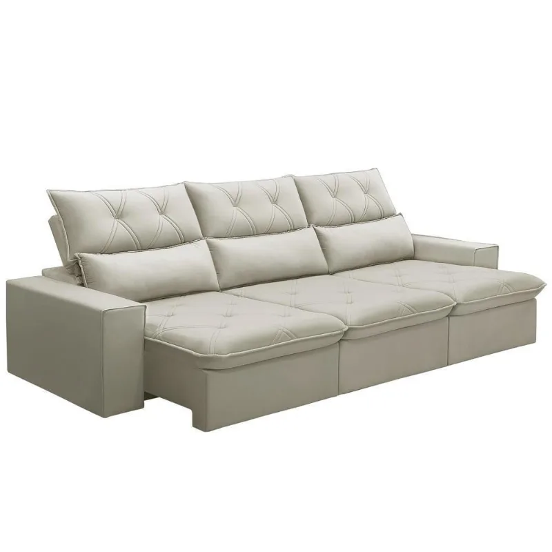 Sofá Retrátil Reclinável Para Sala 3 Lugares 230cm Aires F04 Veludo Bege - Lyam Decor