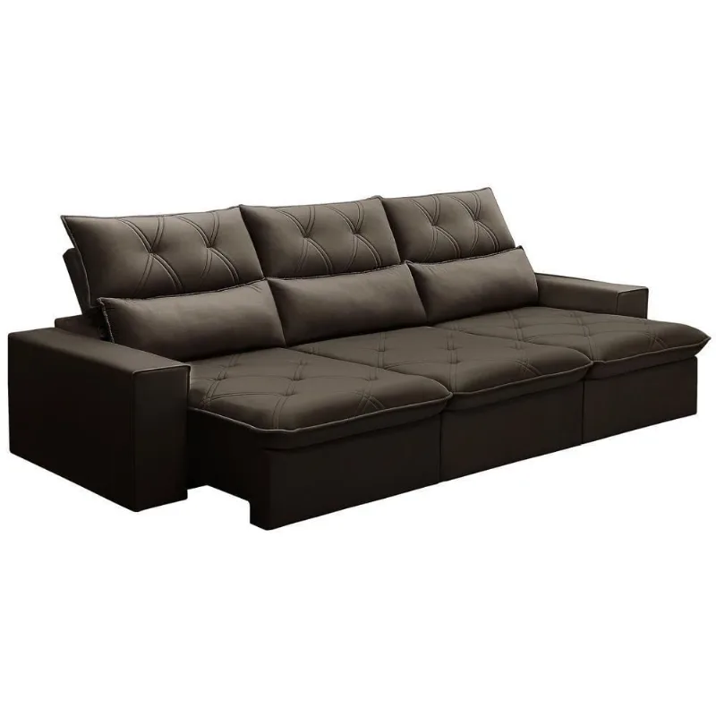 Sofá Retrátil Reclinável Para Sala 4 Lugares 290cm Aires F04 Veludo Marrom Escuro - Lyam Decor