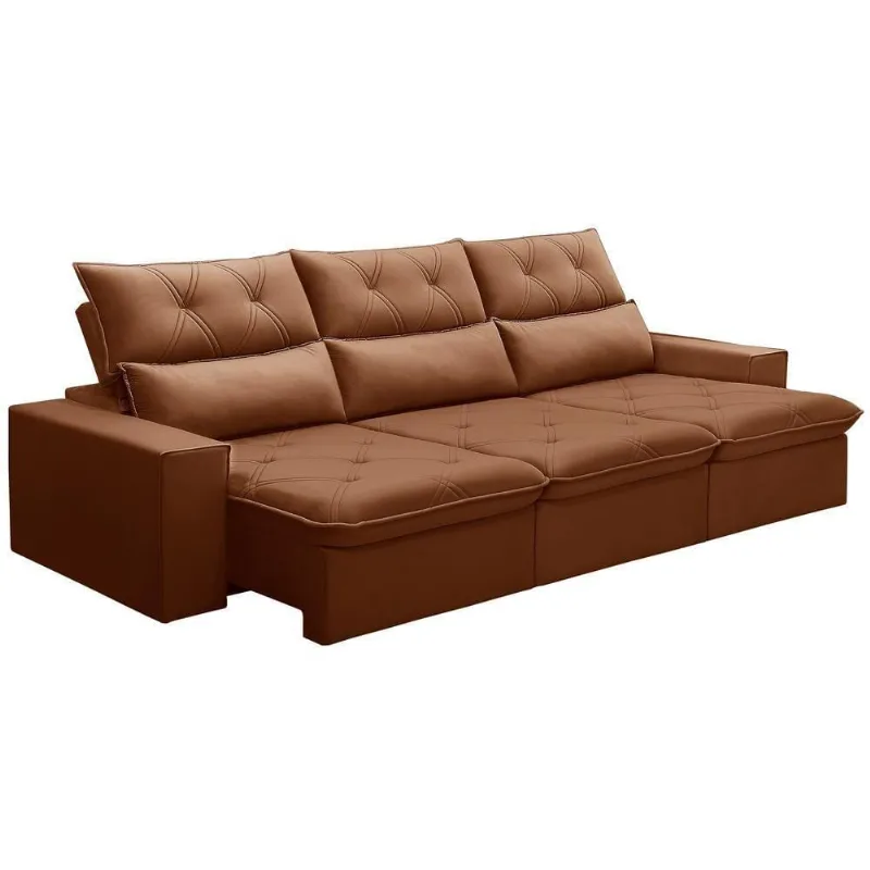 Sofá Retrátil Reclinável Para Sala 4 Lugares 290cm Aires F04 Veludo Terracota - Lyam Decor