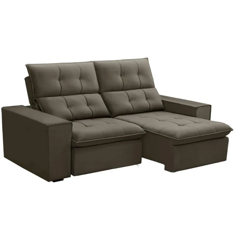 Sofá Retrátil Reclinável Para Sala 3 Lugares 230cm Vincent F04 Veludo Marrom Claro - Lyam Decor